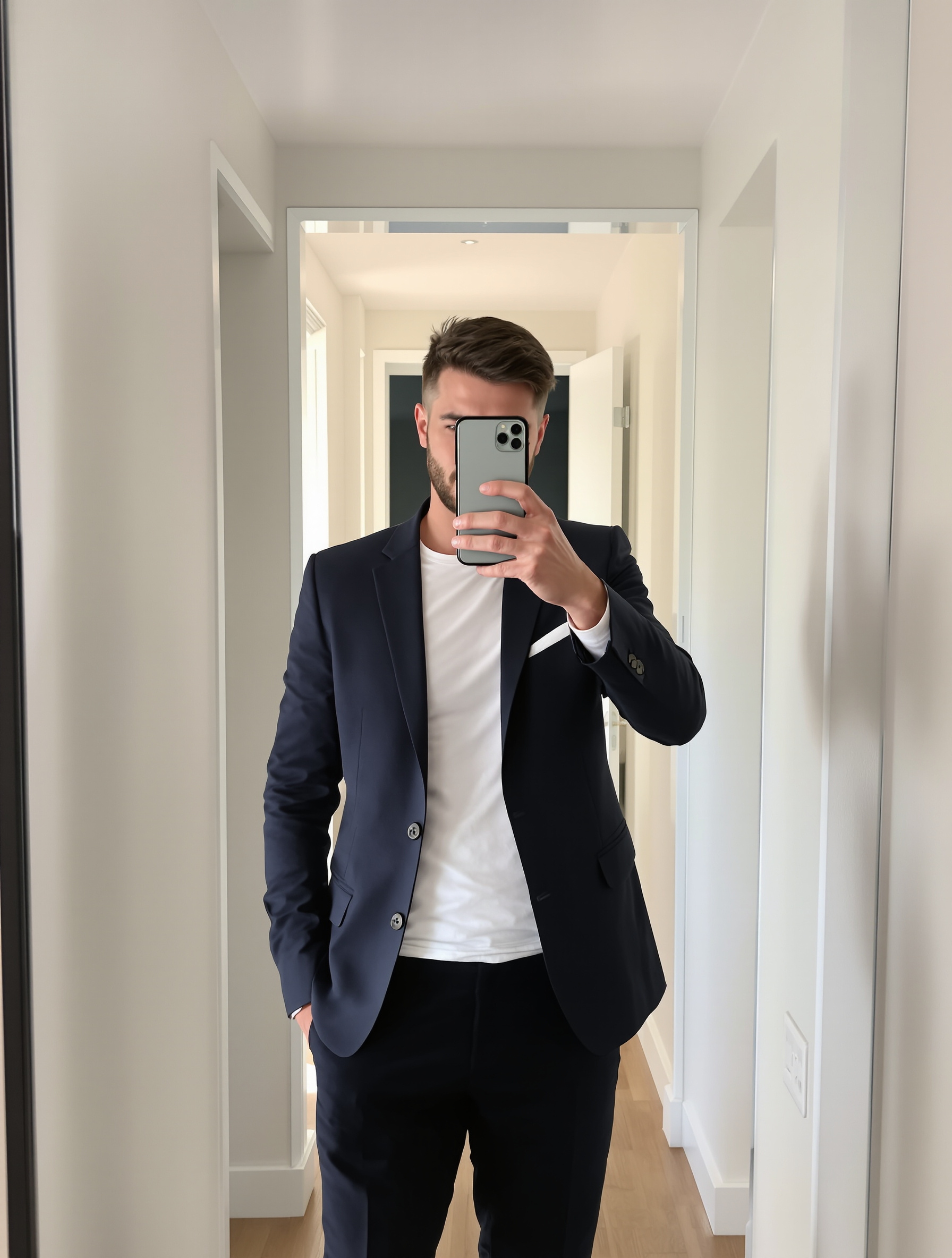 Man taking a mirror selfie of his outfit