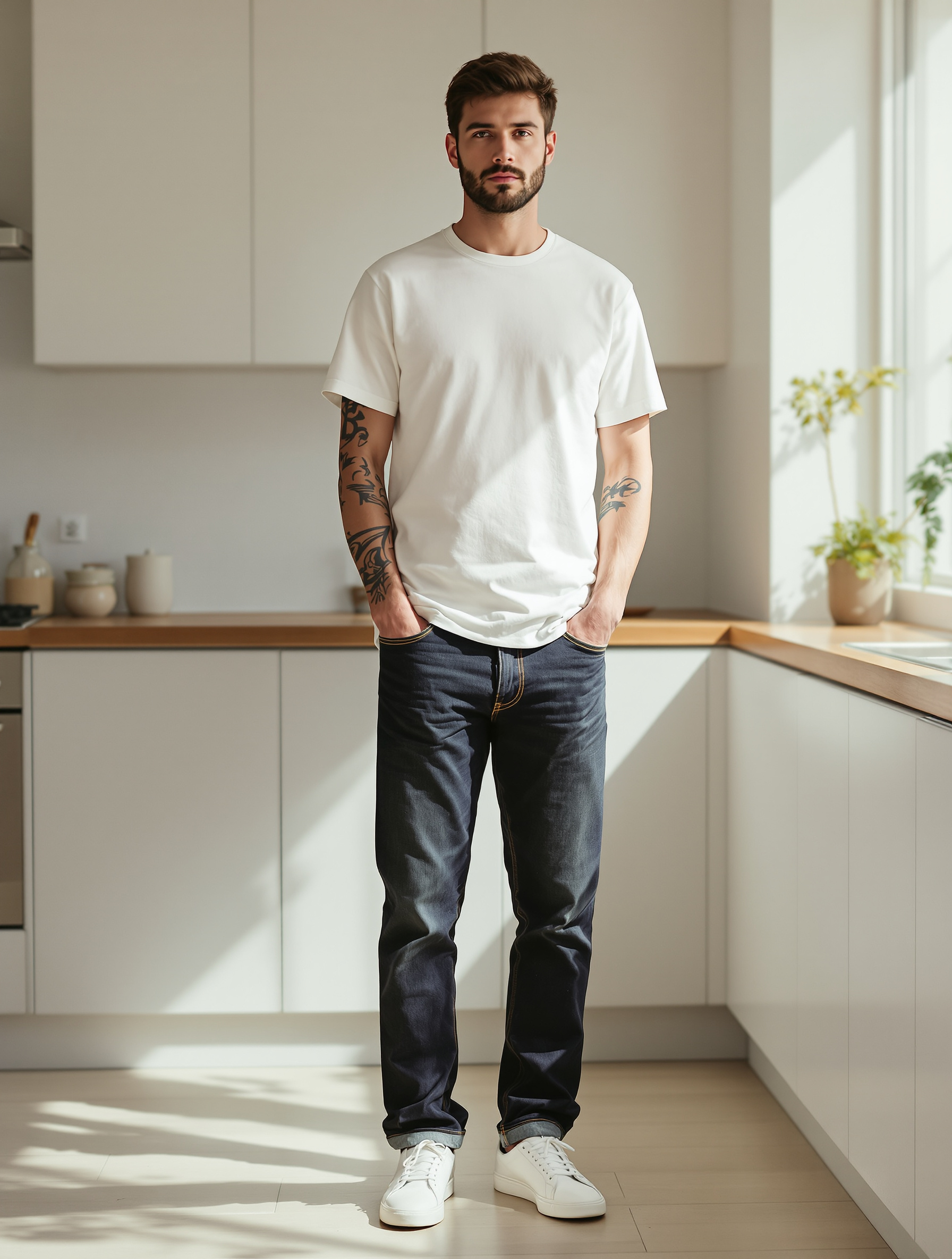Off-duty weekend look — softer layers, clean lines