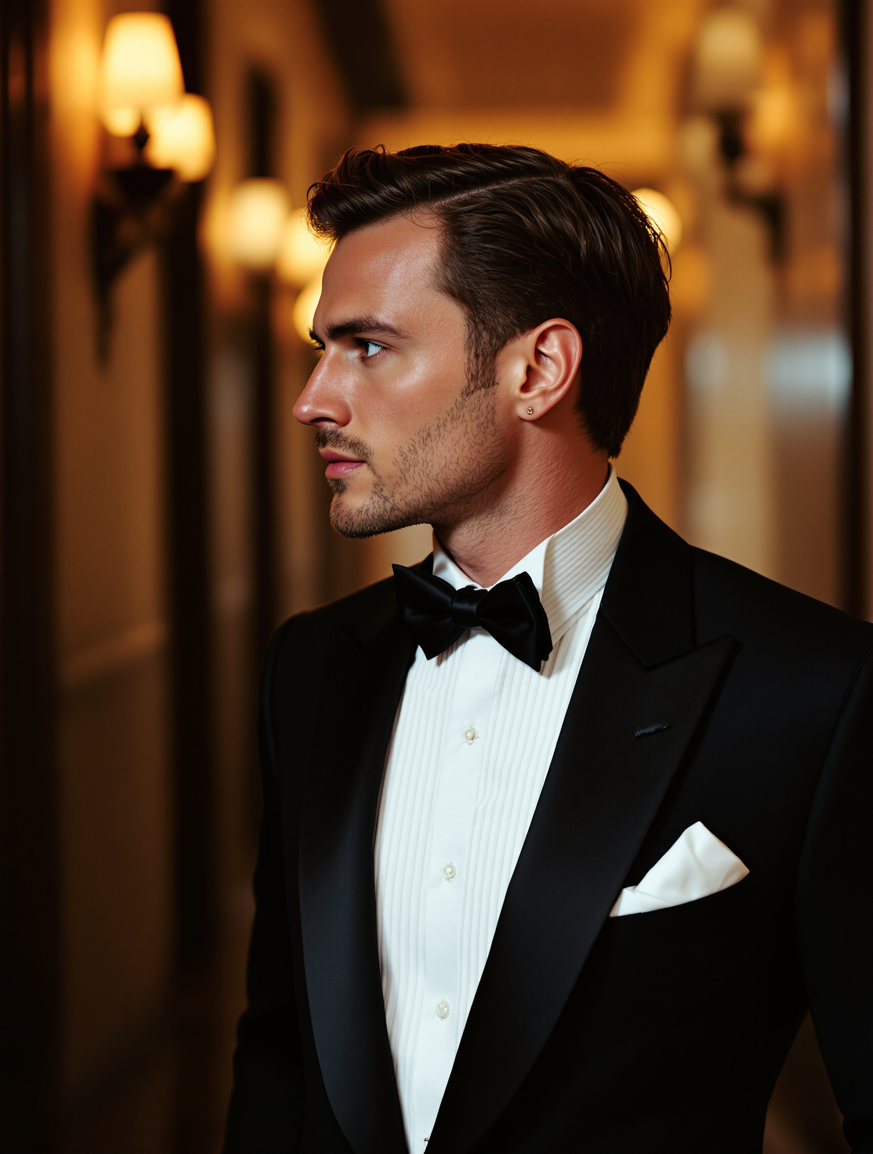 Evening formal look — classic tuxedo or dark suit